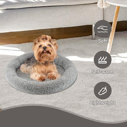 Plush Cat Bed Mat, 15.75" Round, Self Warming Dog Bed with Pillow, Puppy Kitty Relying/Curling Sleep Cushion, Warm Bed for Small to Medium Dogs Cats Rabbits, Antiskid Bottom, Medium - size: Medium(Round)