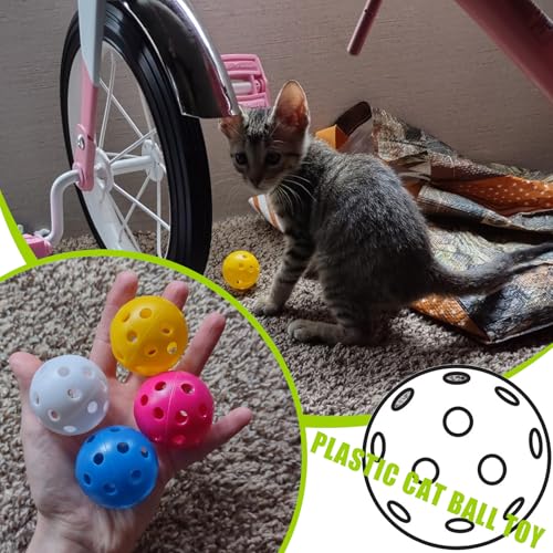 12Pcs Cat Ball Toy, Low Noise No Bells Holey Plastic Cat Balls, Funny Interactive Cats Toys for Indoor Cats, Firm Toy Balls for Kitten Puppy Ferret Bird (1.65") - color: 12/Pack, Plastic Balls