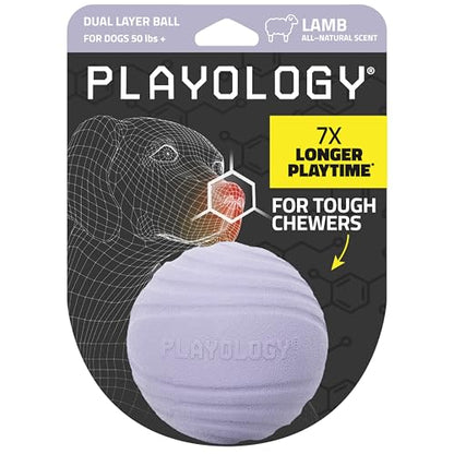 Playology Dog Toys | Dual Layer Ball Durable Chew Toy for Tough Chewers | Lamb Scented Jumbo Dog Toy | Chew Toys for Large Dogs - size: Jumbo, style: Lamb
