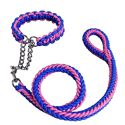 Love Dream Dog Collar and Leash Set, Heavy Duty Nylon Braided Rope Strong 4 FT Dog Leash and Martingale Training Collar for Small Medium Large Dogs Training and Walking (Blue & Pink) - color: Blue & Pink, size: Medium (Thick 1.5cm)
