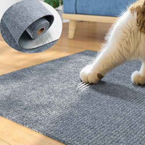 ReWallpaper Cat Scratch Pad Large Sisal Textured Grey Cuttable Carpet Roll for Wall Window Sill Bedside Floor Area Furniture Covering Durable Cat Scratching Mat Self Adhesive Pet Claw Guard 24inx6.5ft