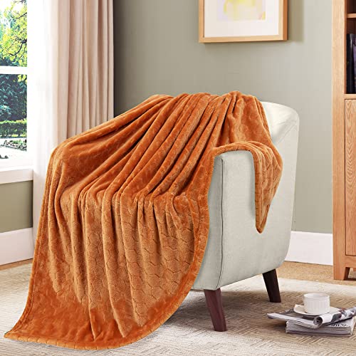 TOONOW Fleece Blanket Super Soft Cozy Throw Blanket 50" x 60", Lightweight Fuzzy Comfy Textured Flannel Blanket Warm Plush Throw Blankets for Couch, Sofa, Bed, Pumpkin - color: Pumpkin, size: Throw-50" x 60"