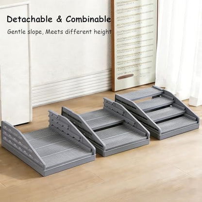 Litter Box Step Cat Ramp Litter Catcher for Cat Litter Boxes Height Adjustable Litter Mat for Small and Senior Cats Washable Water-Proof - Grey