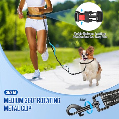 SlowTon Hands Free Dog Leash - with Removable Zipper Pouch, Shock Absorbing Bungee, Dual Handle & Reflective Stitches, Wide Padded Adjustable Waist Leash for Dogs Walking Running (M, for 1 Dog) - size: Medium for 8 - 25 lbs