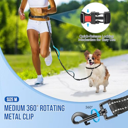 SlowTon Hands Free Dog Leash - with Removable Zipper Pouch, Shock Absorbing Bungee, Dual Handle & Reflective Stitches, Wide Padded Adjustable Waist Leash for Dogs Walking Running (M, for 1 Dog) - size: Medium for 8 - 25 lbs