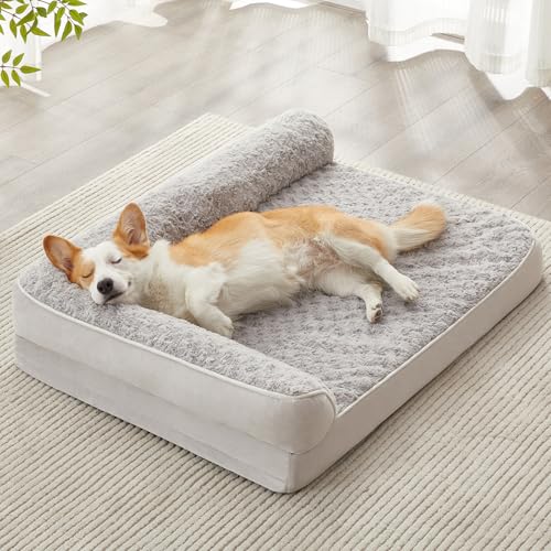 BFPETHOME Orthopedic Dog Beds for Large Dogs-Waterproof Sofa Dog Bed with Removable Washable Cover, Large Pet Bed with Waterproof Lining and Nonskid Bottom, Pet Bed for Dogs - color: Silver Grey, size: 30.0"L x 20.0"W x 6.5"Th
