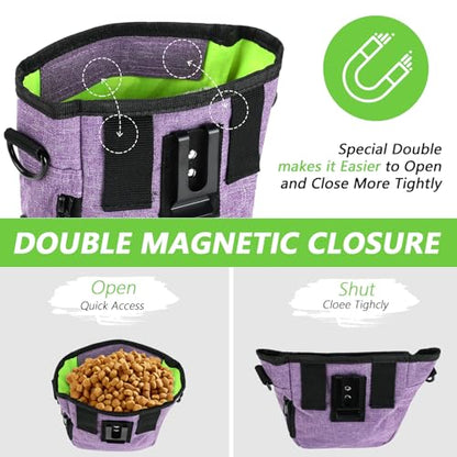kissleaf Dog Treat Pouches for Pet Training with Magnetic Closure Treat Pouches for Pet Training,Large Dog Treat Training Pouch and Dog Clicker,Training Treat Pouch Built-In Poop Bag Dispenser-Purple. - color: Purple