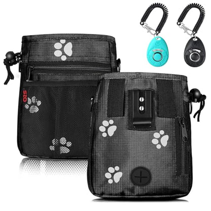 Dog Treat Pouch - 3 Ways to Wear Treat Pouches for Pet Training and 2 Pieces Clicker Taining for Dogs, Dog Training Treat Pouch Bag and Dog Clicker for Training with Waist Belt Shoulder Strap - Paws - color: Pas Pattern