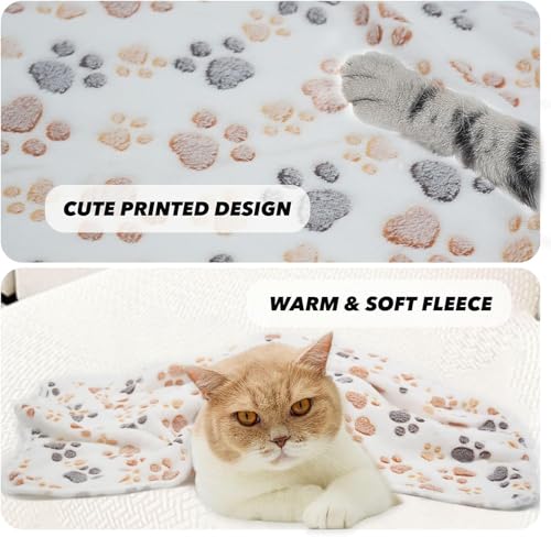 1 Pack 3 Small Puppy Blankets Super Soft Warm Sleep Mat Fluffy Premium Fleece Pet Blanket Flannel Throw for Dog Puppy Cat - White Paw Print Small(23"x15") - color: White-paw(pack of 3), size: Small(23"x15")