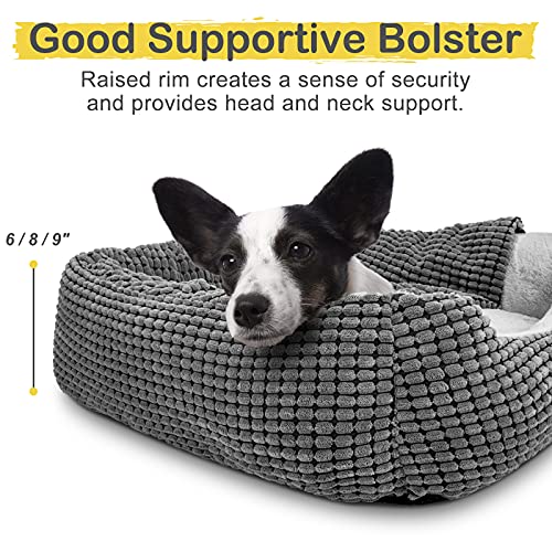 GASUR Dog Beds for Large Medium Small Dogs, Rectangle Cave Hooded Blanket Puppy Bed, Luxury Anti-Anxiety Orthopedic Cat Beds for Indoor Cats, Warmth and Machine Washable (25 inches, Grey) - size: M (25"x 21"x 8")