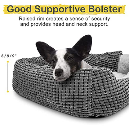GASUR Dog Beds for Large Medium Small Dogs, Rectangle Cave Hooded Blanket Puppy Bed, Luxury Anti-Anxiety Orthopedic Cat Beds for Indoor Cats, Warmth and Machine Washable (25 inches, Grey) - size: M (25"x 21"x 8")