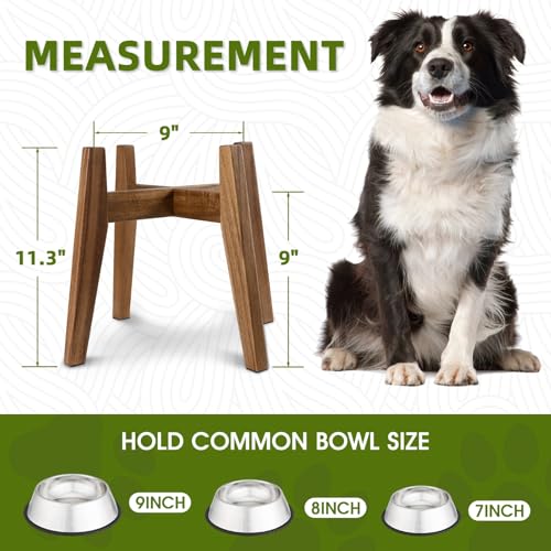 Elevated Dog Bowl Stand for Medium & Large Dogs, Fits Up to 9 inches diameter 64 oz Bowls Raised Dog Bowl Stand , Solid Acacia Wood Dog Bowl Holder, Single Elevated Dog Feeding Station (Stand Only) - color: Large - 1 Pack