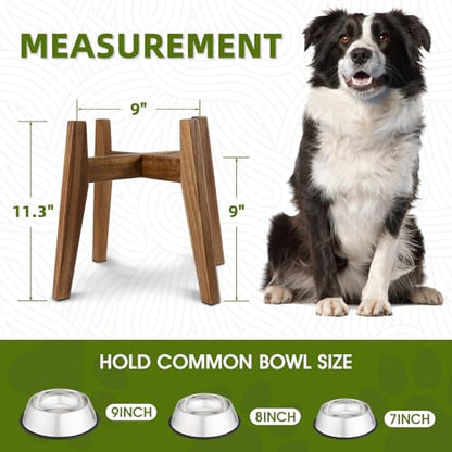 Elevated Dog Bowl Stand for Medium & Large Dogs, Fits Up to 9 inches diameter 64 oz Bowls Raised Dog Bowl Stand , Solid Acacia Wood Dog Bowl Holder, Single Elevated Dog Feeding Station (Stand Only) - color: Large - 1 Pack