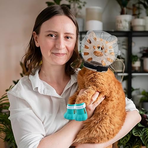 Quixleen Cat Helmet for Grooming Cat Bubble Muzzle Cat Muzzle with 4 Boots Paw Covers 2 Lice Combs 2 Pet Nail Clipper for Cats Grooming Bathing Shaving Nail Trimming