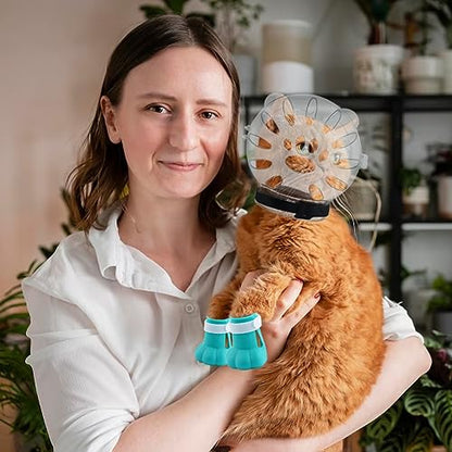 Quixleen Cat Helmet for Grooming Cat Bubble Muzzle Cat Muzzle with 4 Boots Paw Covers 2 Lice Combs 2 Pet Nail Clipper for Cats Grooming Bathing Shaving Nail Trimming