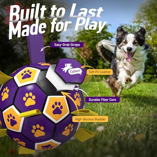 QDAN Dog Ropes Toys, Soccer Ball with Straps, Dogs Water Toy, Durable Dog Balls for Small Medium Breed（6 Inch） - color: Purple Yellow, size: 6 Inch