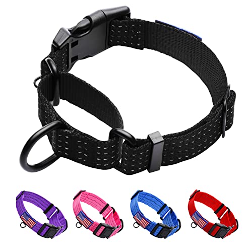 Martingale Collar for Training Dogs. Adjustable Reflective Collars with Buckle-USA Flag- NO Pull-Prevents Slipping Out, for Medium Large XL Dogs. Helps with Strong pullers(L, Black) - color: Black, size: L