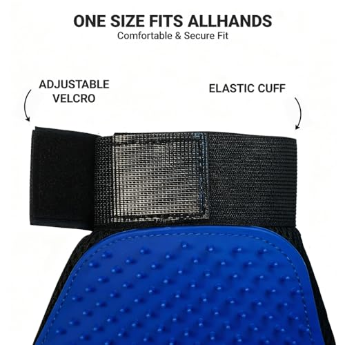 MEUOMIW Pet Grooming Glove for Dogs & Cats, 2-in-1 Pet Hair Remover Glove & Deshedding Brush, Gentle Massage Mitt for Shedding Control and Bathing, Safe for Short/Long Hair (Blue, 1-Pack, Right-Hand)