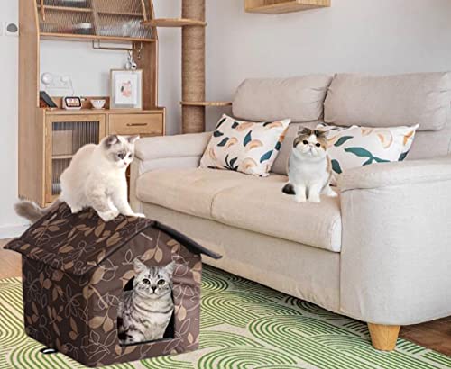 Cat Houses for Outdoor Cats, Weatherproof Outdoor House for Feral Cats, Warm Stable Stray Cats Shelter in Winter Brown Medium - style: Brown cat house