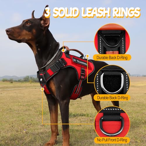 Service Dog Vest for Large Dogs, Tactical Dog Harness Vest No Pull with Handle, Adjustable Reflective Military K9 German Shepherd Dog Vest for Walking, Training, Hunting (Bright Red, L)