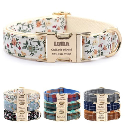 Custom Dog Collar with Name and Phone Numbers - Personalized Laser-Engraved Plaid Polyester Collar with Metal Buckle and D-Ring (Style-V, XL (15-24 Inches)) - color: Style-V, size: XL (15-24 Inches)