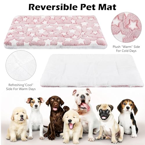 4 Pcs Washable Dog Crate Mat Kennel Pad Replaceable Reversible Pet Bed Pad for Crate Pet, Sleeping Mat for Small, Medium, Large Dog Machine Washable(16.14 x 24 x 1.6 Inch, Pink)