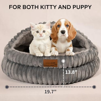 Cat Cave Bed for Indoor Cats, Washable Covered Cat Bed Hooded Kitty Bed Soft Fluffy Pet Bed for Puppy and Small Dog(Dark Blue) - color: Dark Blue