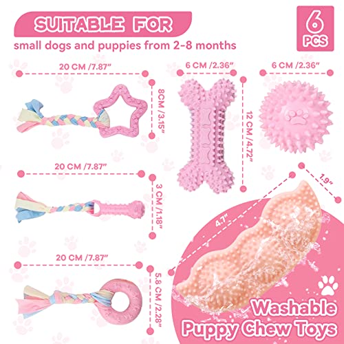 Petcare 6 Pack Puppy Chew Toys for Teething Cute Pink Puppy Toys Small Dog Toys Soft Rubber Rope Dog Toys Funny Bone Ball Cleaning Teeth Dog Chew Toys Puppy Teething Toys for Puppies Yorkie - color: Pink
