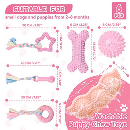 Petcare 6 Pack Puppy Chew Toys for Teething Cute Pink Puppy Toys Small Dog Toys Soft Rubber Rope Dog Toys Funny Bone Ball Cleaning Teeth Dog Chew Toys Puppy Teething Toys for Puppies Yorkie - color: Pink