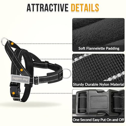 Lukovee No Pull Dog Harness and Leash Set - Heavy Duty Dog Vest with Soft Velvet Padding for Medium Large Dogs, Adjustable Reflective Tactical Harness with 2 Control Handles & Front Clip (M, Black) - color: Black, size: Medium
