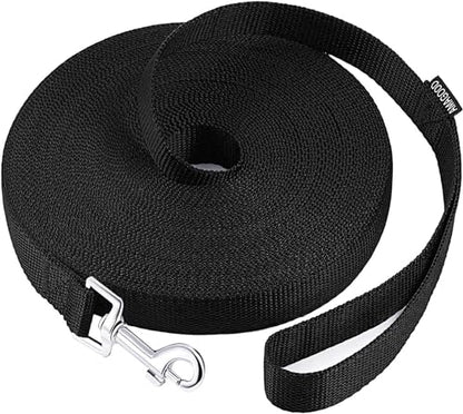 AMAGOOD Dog/Puppy Obedience Recall Training Agility Lead-15 ft 20 ft 30 ft 50 ft Long Leash-for Dog Training,Tie Out,Play,Safety,Camping (15Feet x 1Inch, Black) - color: Black, size: 1" x 15ft