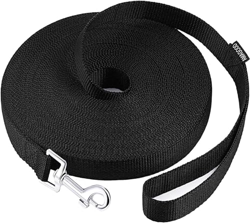 AMAGOOD Dog/Puppy Obedience Recall Training Agility Lead-15 ft 20 ft 30 ft 50 ft Long Leash-for Dog Training,Tie Out,Play,Safety,Camping (30Feet x 1Inch, Black) - color: Black, size: 1" x 30ft