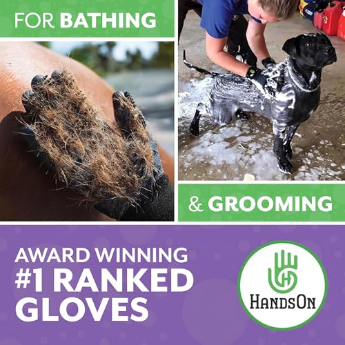 H HANDSON #1 Ranked, Award Winning Handson Gloves for Shedding, Bathing, Grooming, De-Shedding Horses/Dogs/Cats/Livestock/Small Pets - Green Medium