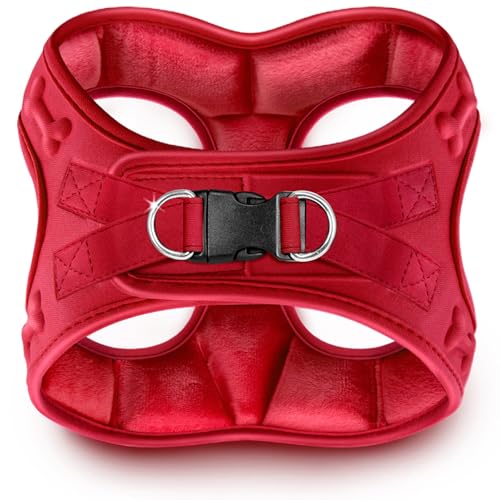 Comfort fit Step-in Dog & Puppy Harness - Comfortable All Weather Dog Vest Harness: Adjustable, Soft Padded, Easy to Put-on for Small, Medium-Sized Dogs. - color: Red Plush, size: S (Chest 14.5"-17")