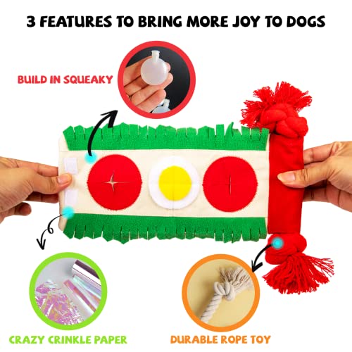 lilfrd Dog Puzzle Snuffle Mat Toys, Squeaky Enrichment Rope Crinkle Treat Dispensing Tug Toy for Small Medium Large Dog, Boredom and Mental Stimulation Toy, Burrito - style: Burrito