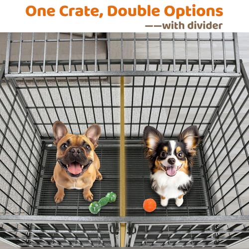 Homey Pet 43 Inch 2 Tiers Dog Crate Cage Kennel with Divider, Stackable Heavy Duty Dog Crate for Large Dogs, Escape Proof Indestructible Dog Kennel Indoor with Removable Tray, Lockable Wheels(2 Packs) - size: 43"L - 2 Tiers - 2 Pack