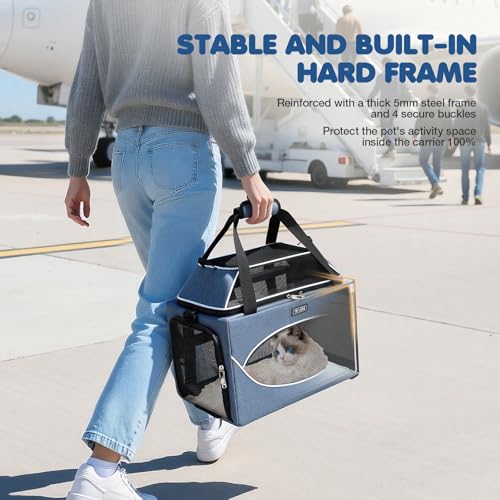 Top-Expandable Pet Carrier 18x11x11Inch Delta American United Airline Approved Underseat to 15lbs Stable Car Travel Carriers for Small Dogs Cats with Locking Safety Zippers Anti-Scratch Mesh - color: Blue, size: 18"x11"x11"