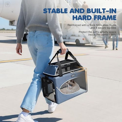 Top-Expandable Pet Carrier 18x11x11Inch Delta American United Airline Approved Underseat to 15lbs Stable Car Travel Carriers for Small Dogs Cats with Locking Safety Zippers Anti-Scratch Mesh - color: Blue, size: 18"x11"x11"