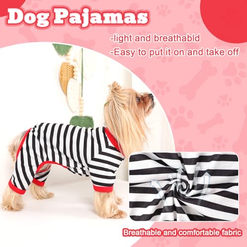 Dog Pajamas, Stretchy Puppy Jammies Onesie, Comfy Doggie Striped Pjs, Lightweight Soft Puppy Outfit, Dogs Clothes for Small Size Girl Boy(White,XS) - color: Black, size: X-Small (Chest 12.2 in)