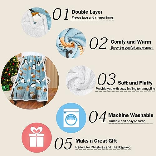 Catalonia Cat Print Sherpa Fleece Throw Blanket, Soft Mink Plush Couch Blanket, Fuzzy Fluffy Comfy Warm Throws, Comfort Caring Gift, 50x60 inches, Baby Blue - color: Cat Blue, size: 50"x60"