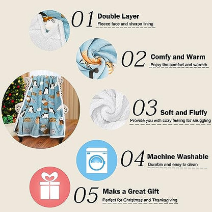 Catalonia Cat Print Sherpa Fleece Throw Blanket, Soft Mink Plush Couch Blanket, Fuzzy Fluffy Comfy Warm Throws, Comfort Caring Gift, 50x60 inches, Baby Blue - color: Cat Blue, size: 50"x60"