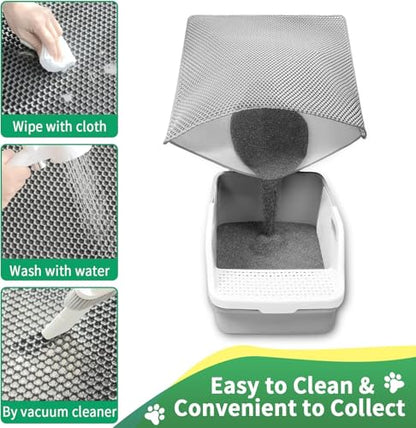 GRELY Cat Litter Mat, 25x16 Inches Litter Box Mat, 2 Layer Litter Trapping Mat for Indoor Cats, Litter Catcher Mats Non-Slip Waterproof Urine Proof Collapsible