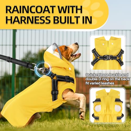 Lukovee Dog Raincoat - Waterproof Rain Jacket with Harness & Removable Hood, Reflective Double Layer Dog Rain Coat Poncho for Small Medium Large Dogs Puppy (XS, Yellow) - size: X-Small
