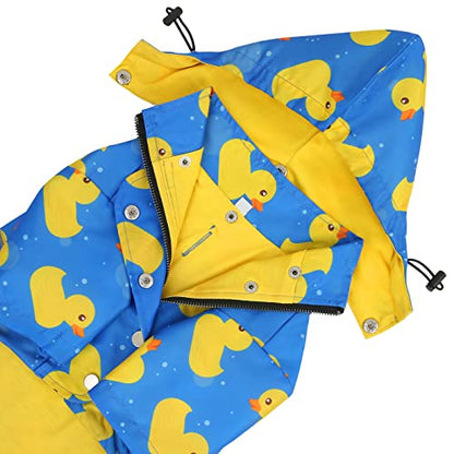 HDE Dog Raincoat Poncho Double Layer Zip Rain Jacket with Removable Hood, Leash Hole for Small to 3XL Dogs and Puppies Ducks Blue - S - color: Ducks Blue, size: Small
