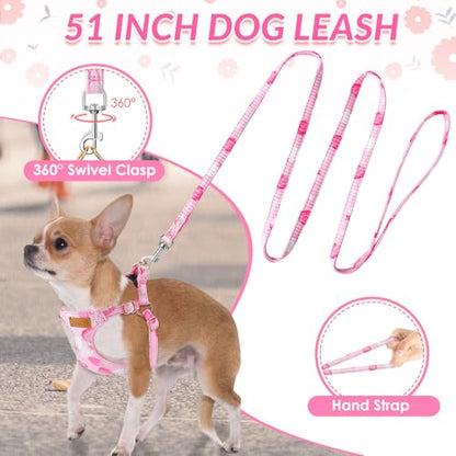 Lukovee Puppy Harness and Leash Set, No Pull Lightweight Soft Suede Adjustable Pet Harness Vest with Snap Buckle for Puppy Small and Medium Size Dog (Pink Strawberry, XXS) - color: Strawberry, size: XX-Small ( 2.2-6lb )