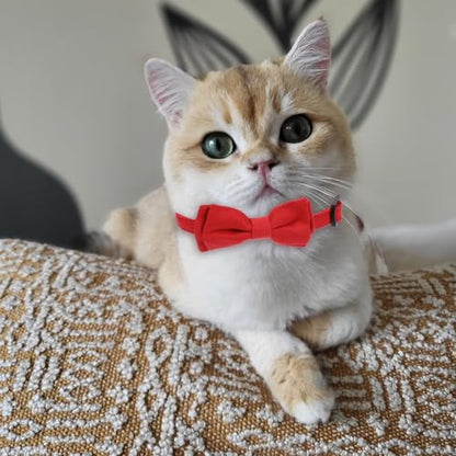 2pcs Red Cat Bowtie Collar, Cat Collar with Bells, Cats Bow Tie, Small Pet Safety Wedding Valentine's Day Basic Pure Color Suede Soft Adjustable 7-13 Inches