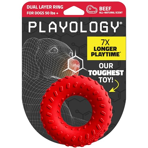 Playology Dog Toys | Dual Layer Ring Durable Dog Toy for Tough Chewers | Beef Scented Jumbo Chew Toy for Large Dogs - size: Jumbo, style: Beef