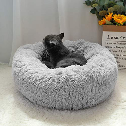 otoez Kitten Puppy Bed Extra Small XS Round Dog Cat Beds Anti Anxiety Plush Pet Calming Donut Bed with Non-Slip Waterproof Bottom, Washable (15.7", Light Grey) - color: Light Grey, size: 15.7"