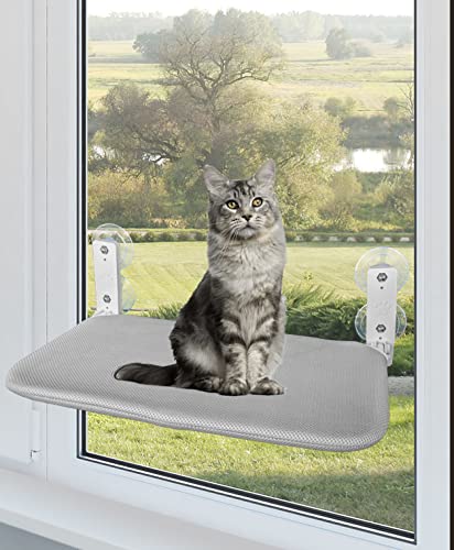Family Safe Cordless Portable Foldable Cat Window Perch Hammock with Metal Frame, Strong Suction Cups, and 2 Fabric Covers for Indoor Cats - Large
