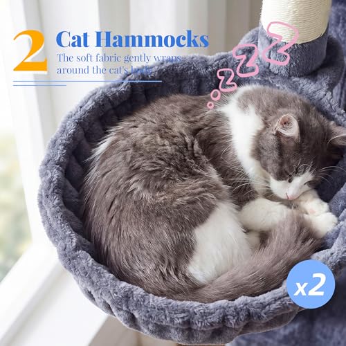 Hey-brother Cat Tree, 74 inches Multi-Level XL Large Cat Tower for Indoor Cats with Three Cat Condos, Two Large Top Decks and Cat Hairbrushfor Kittens, Cats and Pets, Smoky Gray MPJ035-MG - color: Smoky Gray